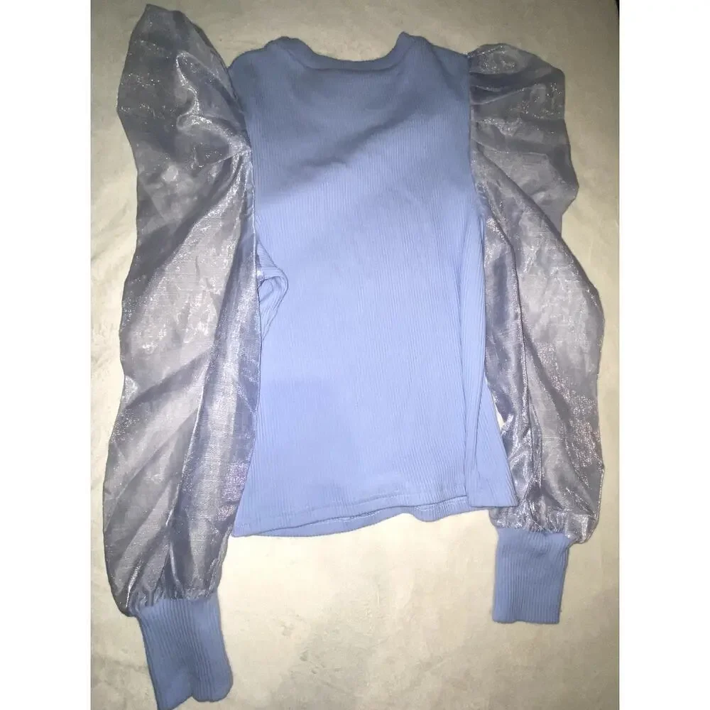 DOLAN Left Coast Blue Puff Sleeve Blouse Size Small - Picture 5 of 5